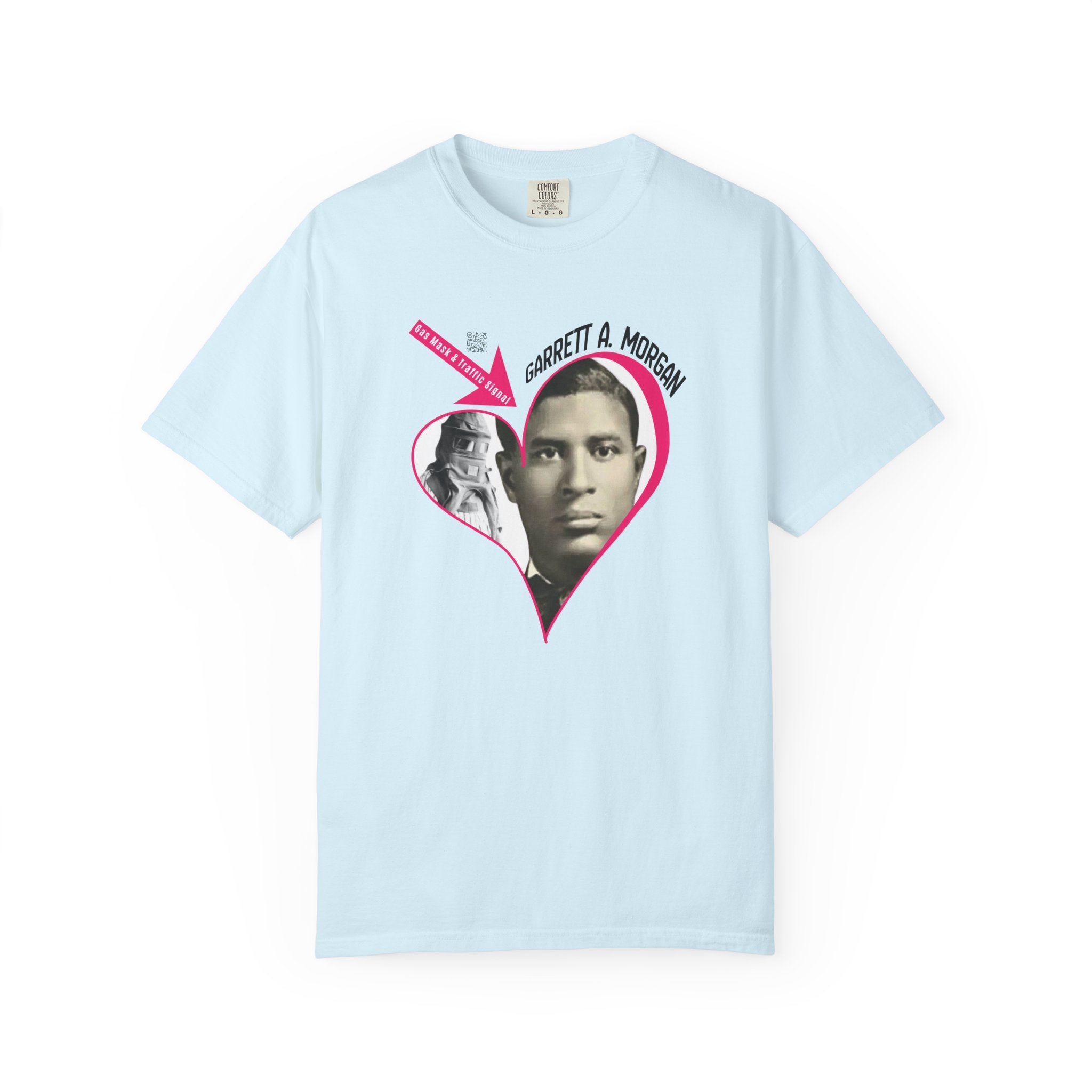 Garrett A. Morgan Oversize Heart Tribute Tee — Inventor of Traffic Signal & Gas Mask with QR Bio