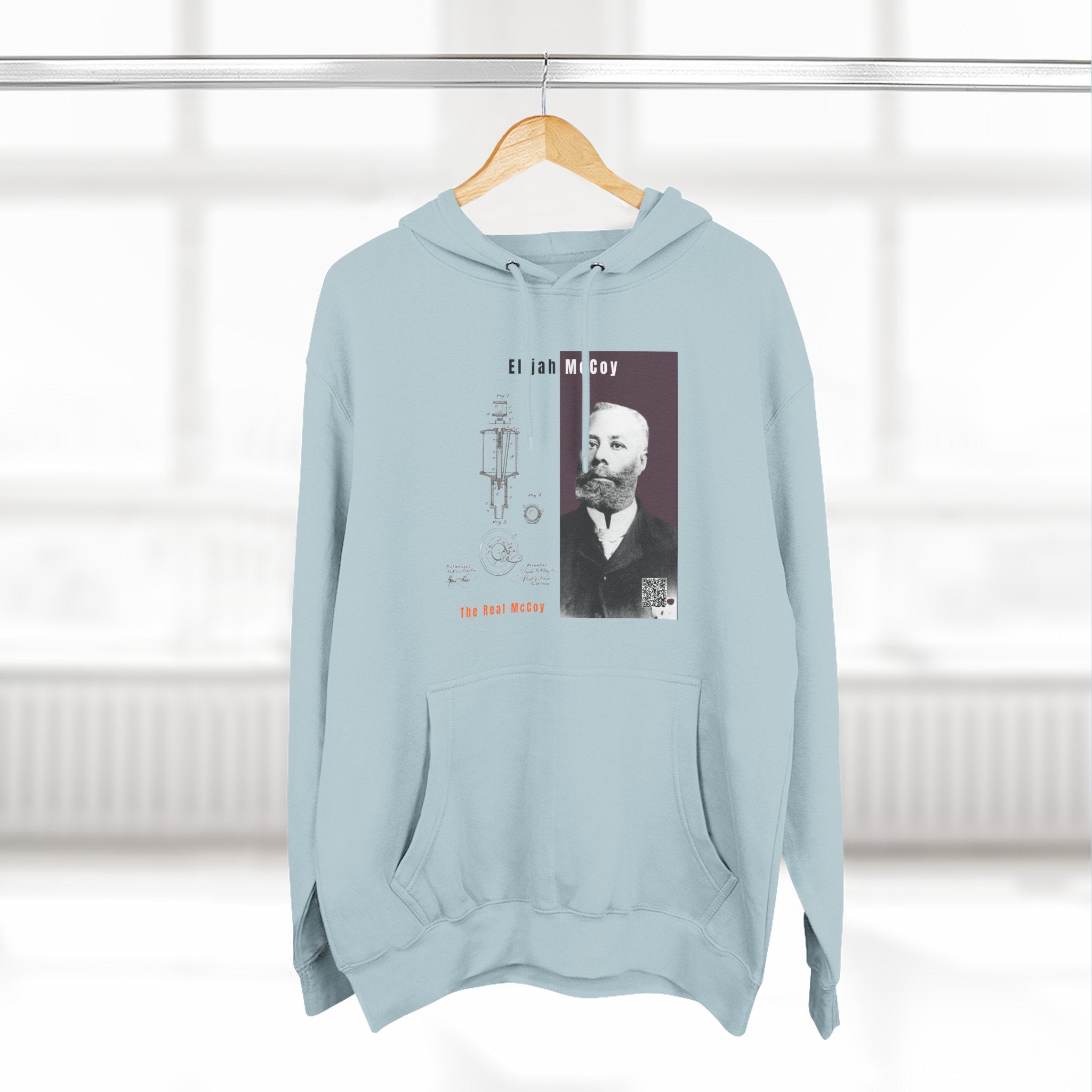 Defend Black Memories: Elijah McCoy Three-Panel Design Hoodie-Historic Black Portrait Pullover