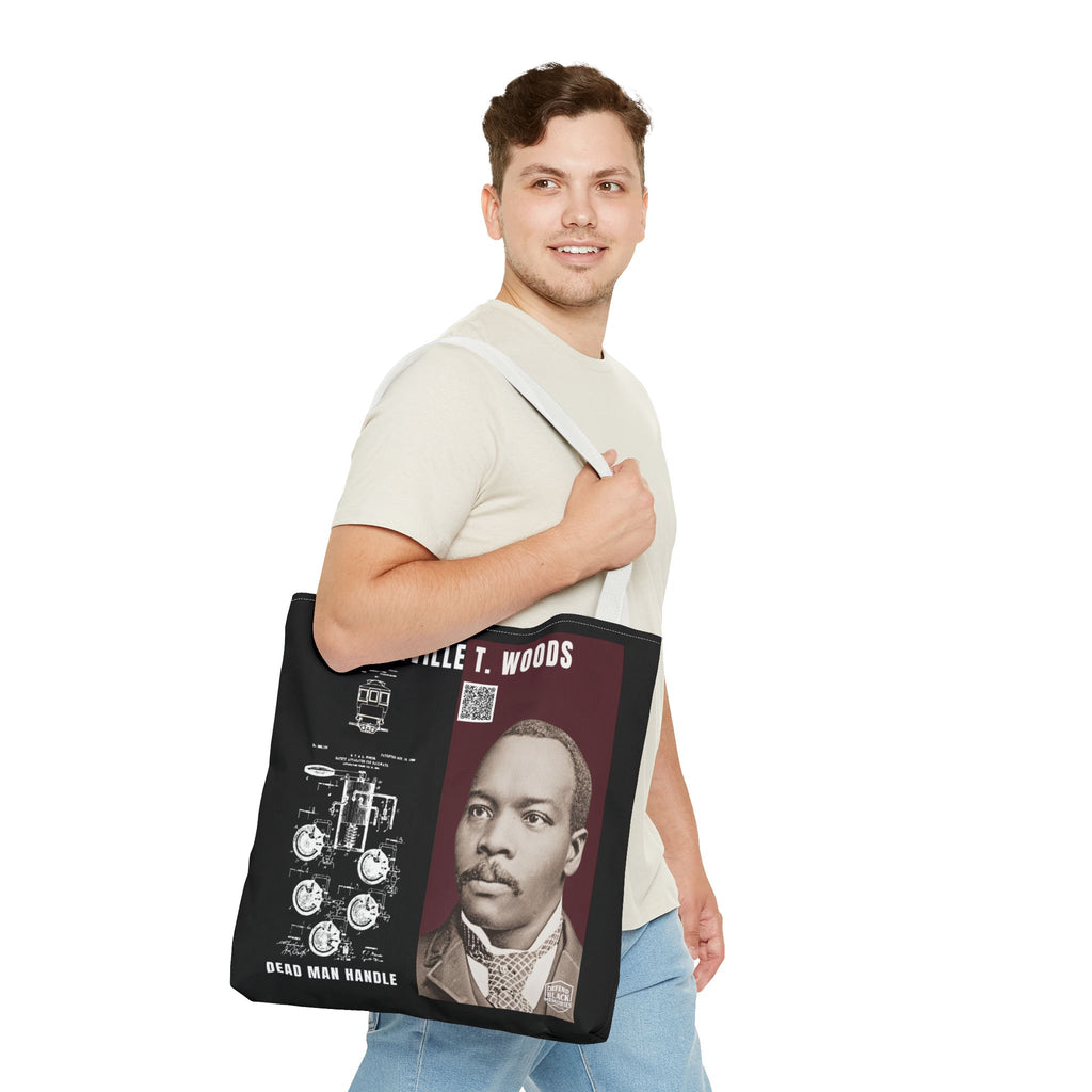 Granville T. Woods Historical Portrait Black Tote Bag (Trans/Brown Block)