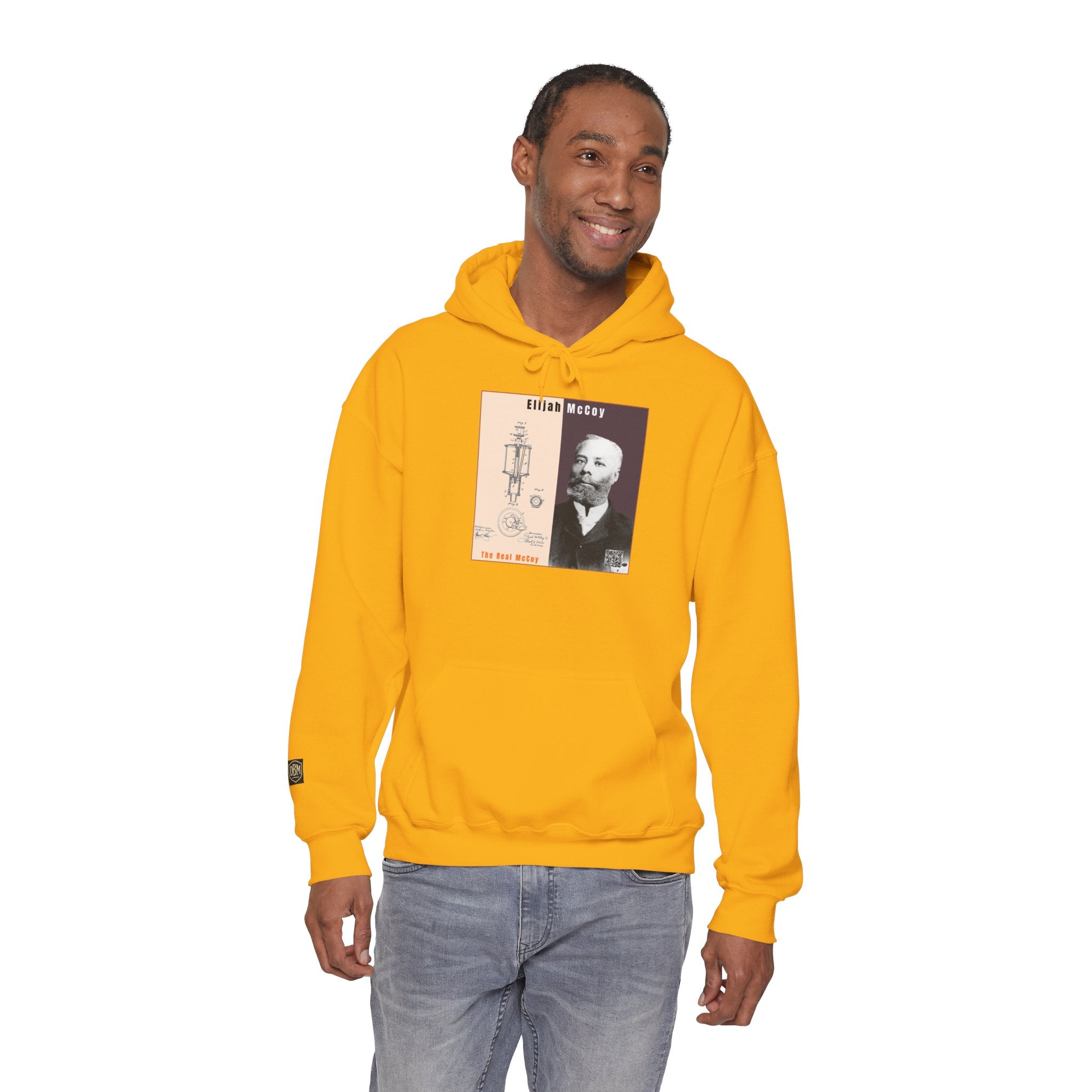 Defend Black Memories: Elijah McCoy Historical Black Portrait Big Back Logo Hoodie
