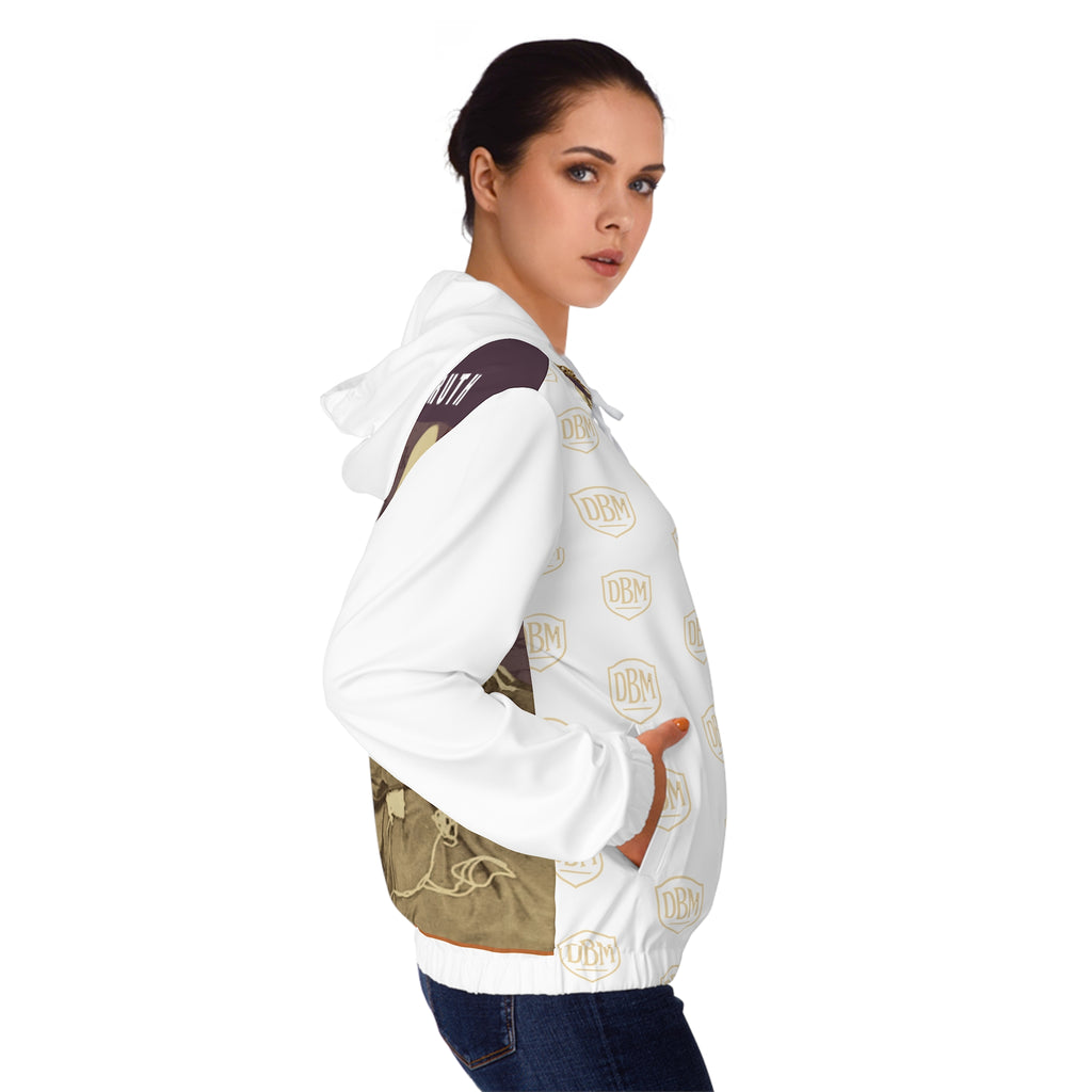 Tubman-Truth, Women's Full-Zip Hoodie with Full Back Graphic (White)