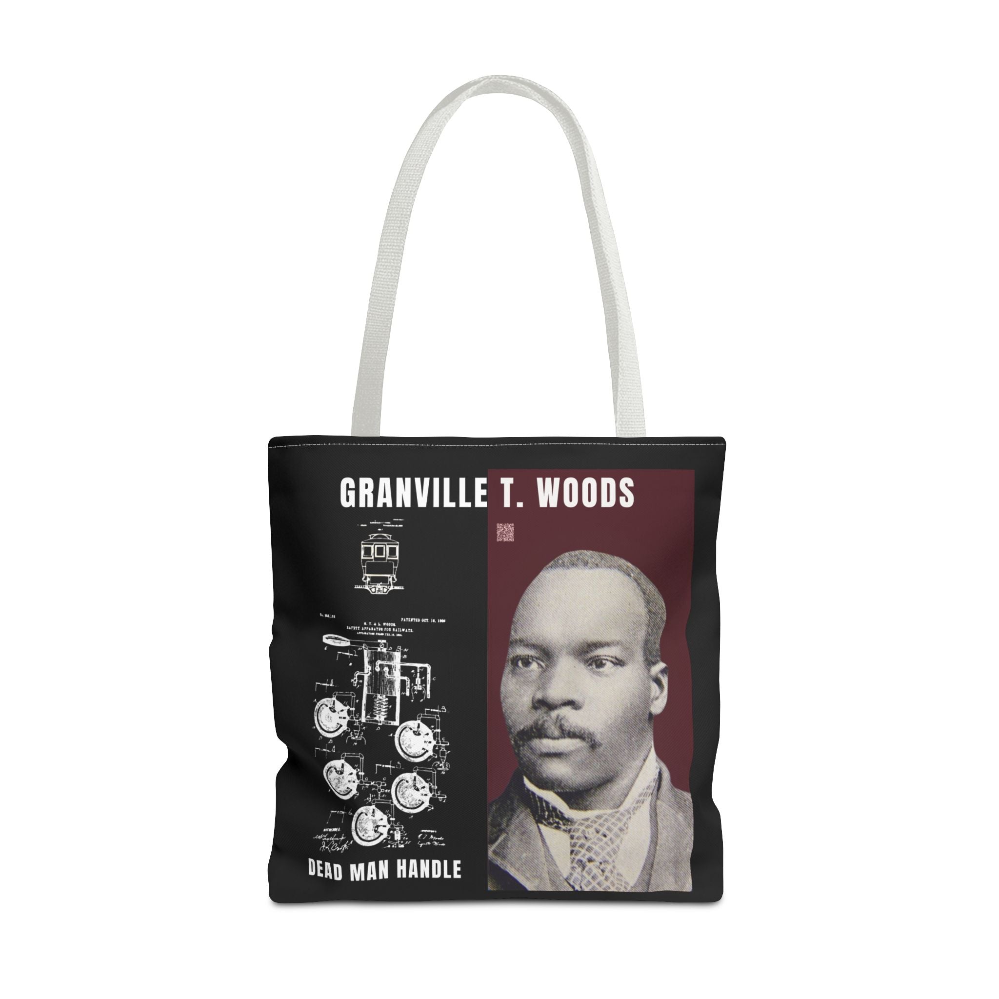 Granville T. Woods Historical Portrait Black Tote Bag (Trans/Brown Block)