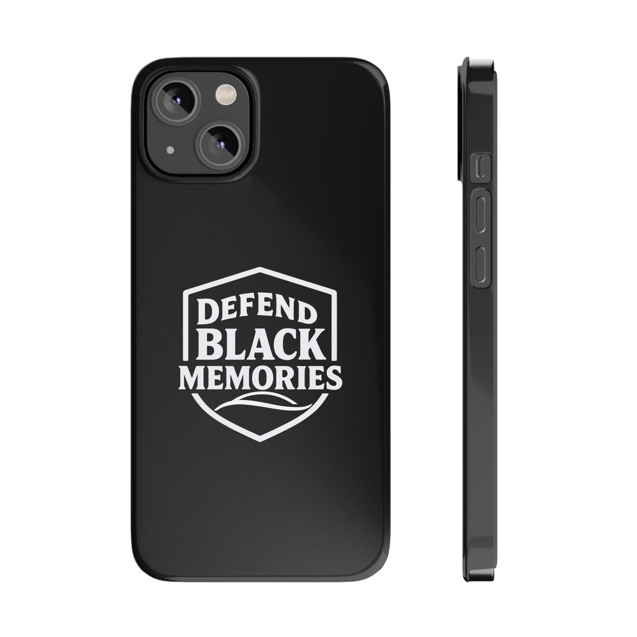Defend Black Memories Slim Phone Case — Black Shield Typography Protective Cover
