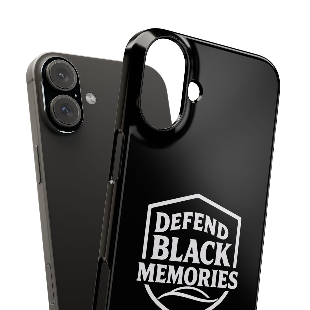 Defend Black Memories Slim Phone Case — Black Shield Typography Protective Cover