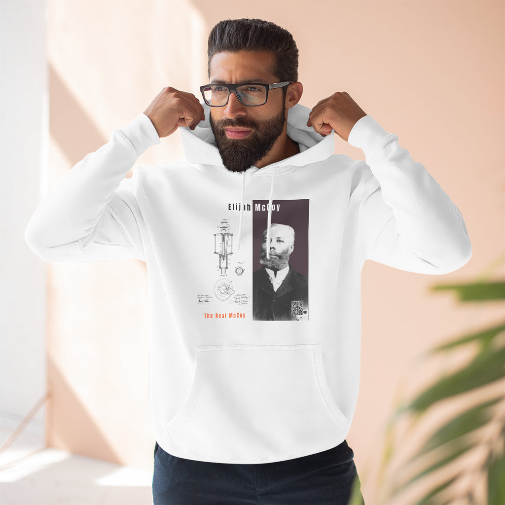 Defend Black Memories: Elijah McCoy Three-Panel Design Hoodie-Historic Black Portrait Pullover