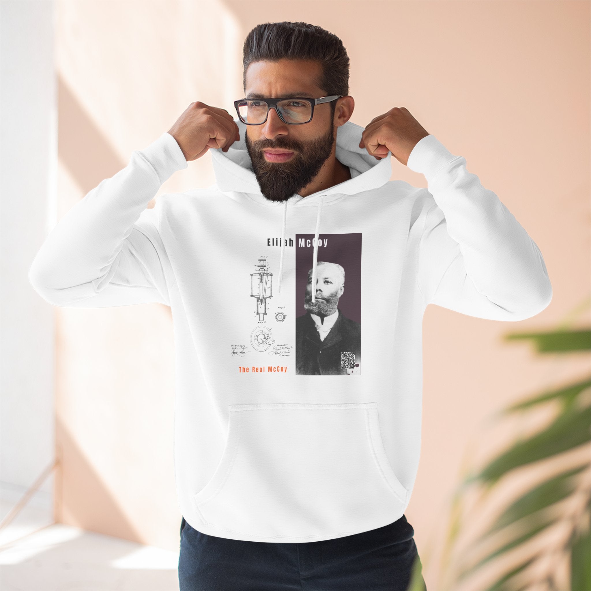 Defend Black Memories: Elijah McCoy Three-Panel Design Hoodie-Historic Black Portrait Pullover