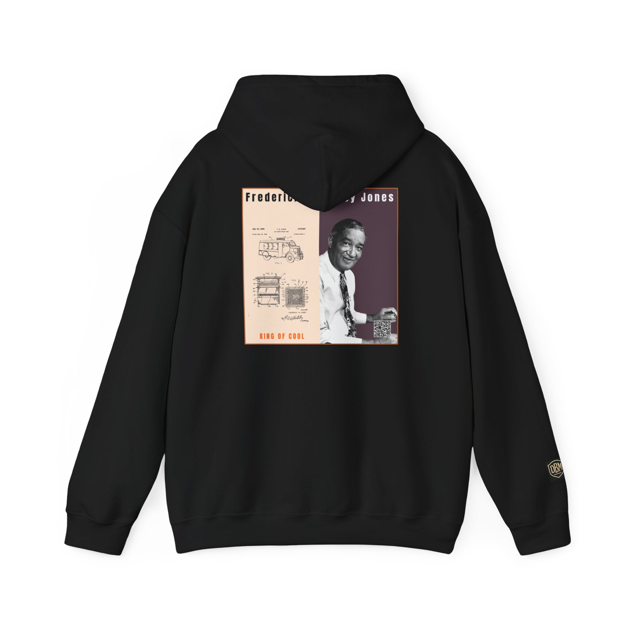  Defend Black Memories: Frederick McKinley Jones, Back Graphic (2-tone), Historical Portrait, Unisex Heavy Blend™ Hooded Sweatshirt - Back View