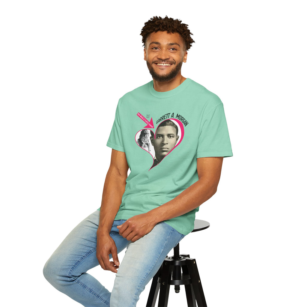 Garrett A. Morgan Oversize Heart Tribute Tee — Inventor of Traffic Signal & Gas Mask with QR Bio