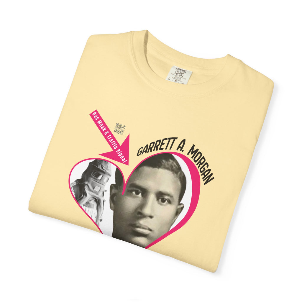 Garrett A. Morgan Oversize Heart Tribute Tee — Inventor of Traffic Signal & Gas Mask with QR Bio