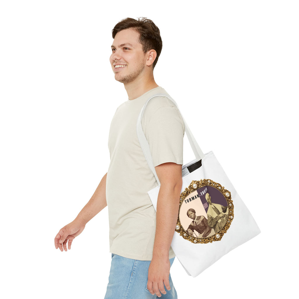 Tubman-Truth Brooch Graphic Tote Bag (White)