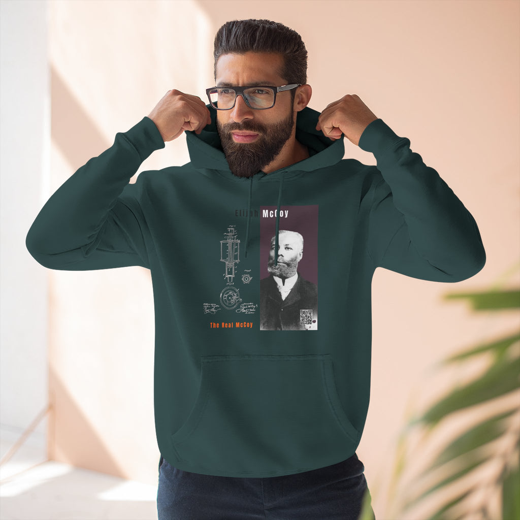 Defend Black Memories: Elijah McCoy Three-Panel Design Hoodie-Historic Black Portrait Pullover