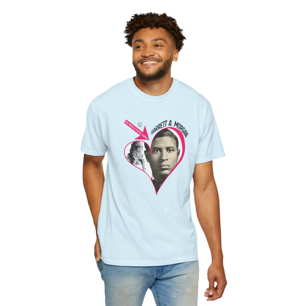 Garrett A. Morgan Oversize Heart Tribute Tee — Inventor of Traffic Signal & Gas Mask with QR Bio