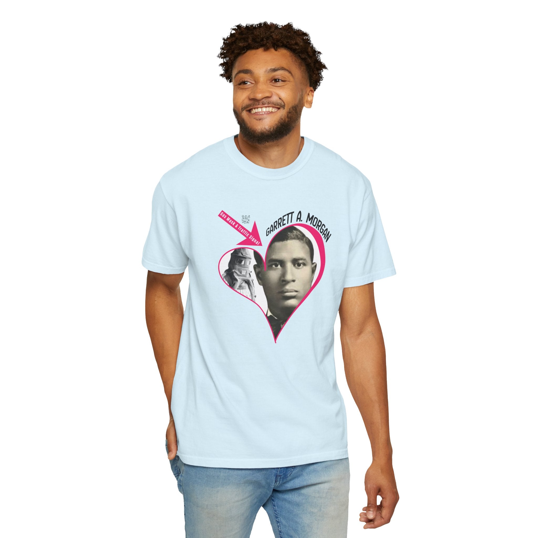 Garrett A. Morgan Oversize Heart Tribute Tee — Inventor of Traffic Signal & Gas Mask with QR Bio