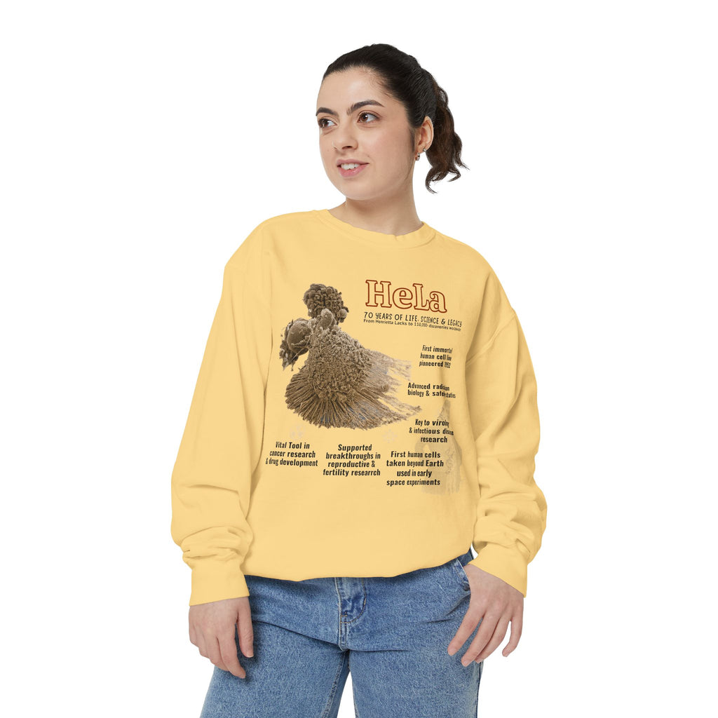 Defend Black Memories: Unisex, HeLa Immortal-Henrietta Lack Garment-Dyed Sweatshirt
