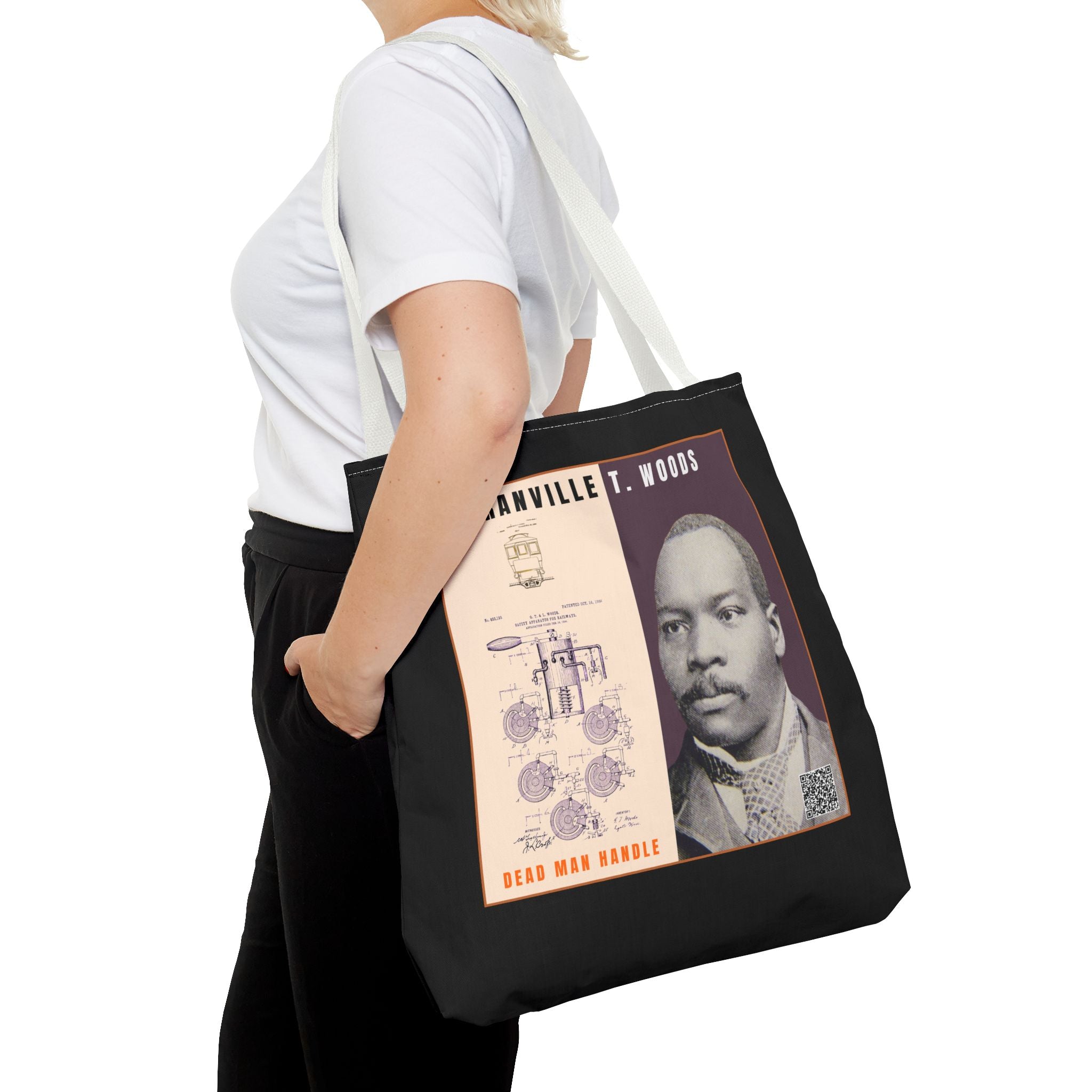 Granville T. Woods Historical Portrait Tote Bag (Black)