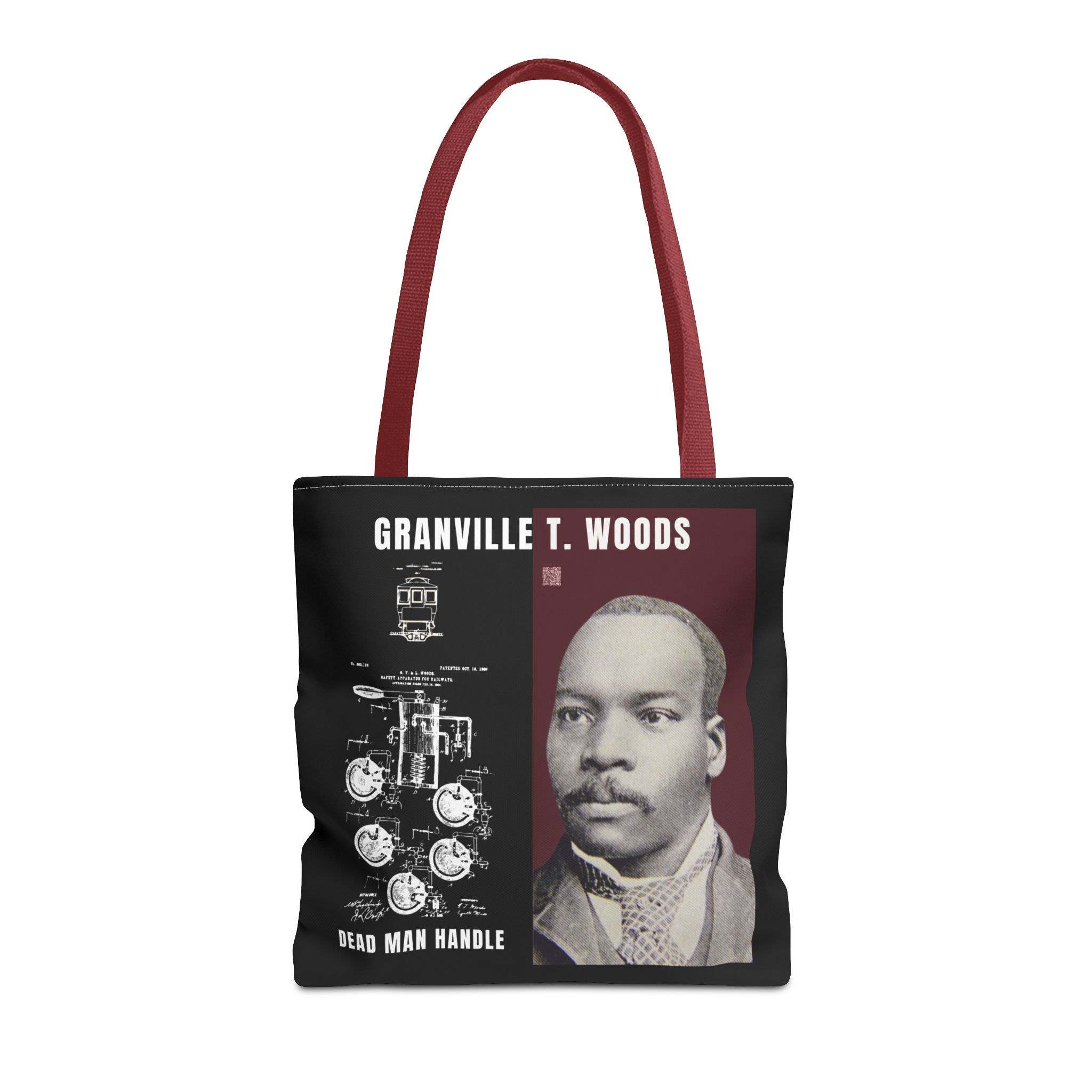 Granville T. Woods Historical Portrait Black Tote Bag (Trans/Brown Block)