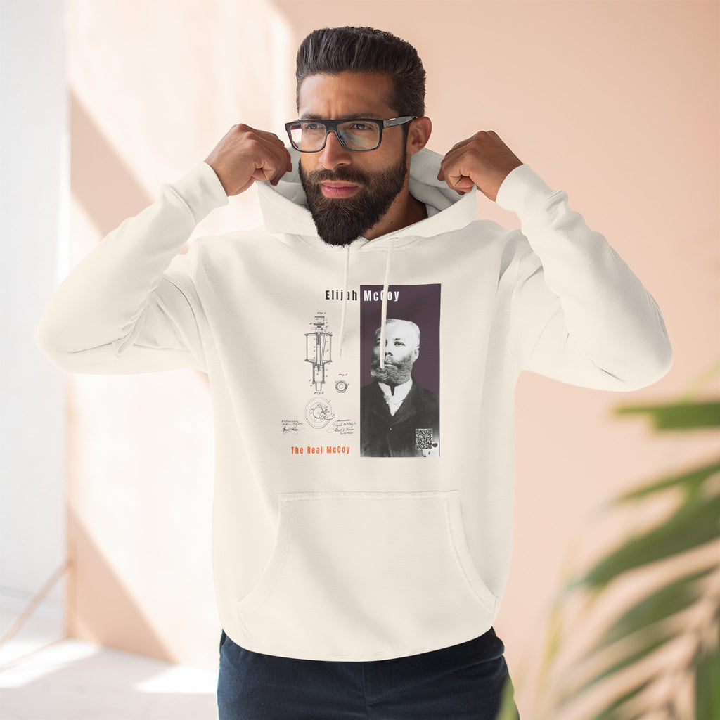 Defend Black Memories: Elijah McCoy Three-Panel Design Hoodie-Historic Black Portrait Pullover