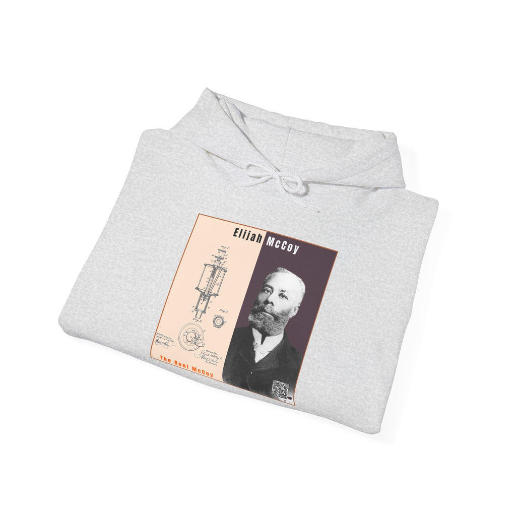 Defend Black Memories: Elijah McCoy Historical Black Portrait Big Back Logo Hoodie