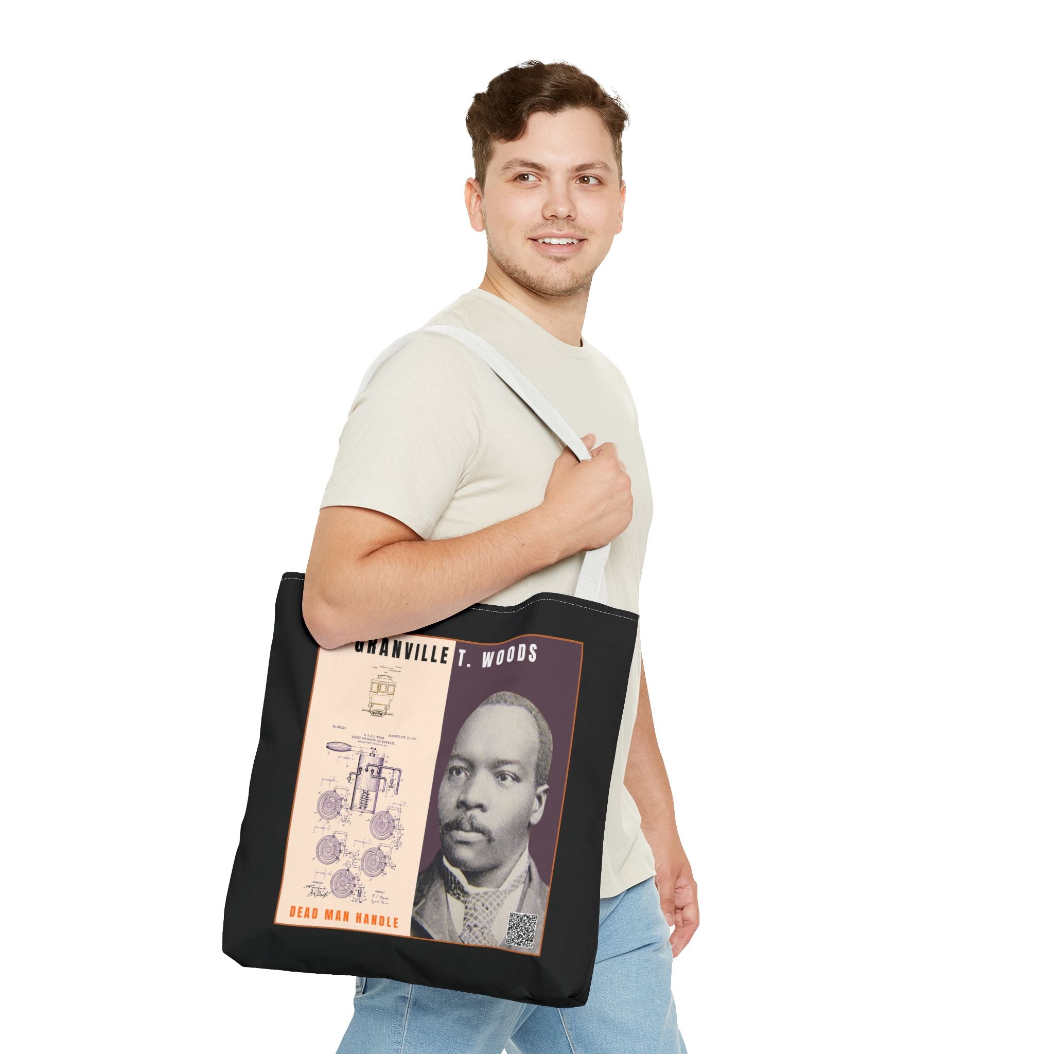Granville T. Woods Historical Portrait Tote Bag (Black)