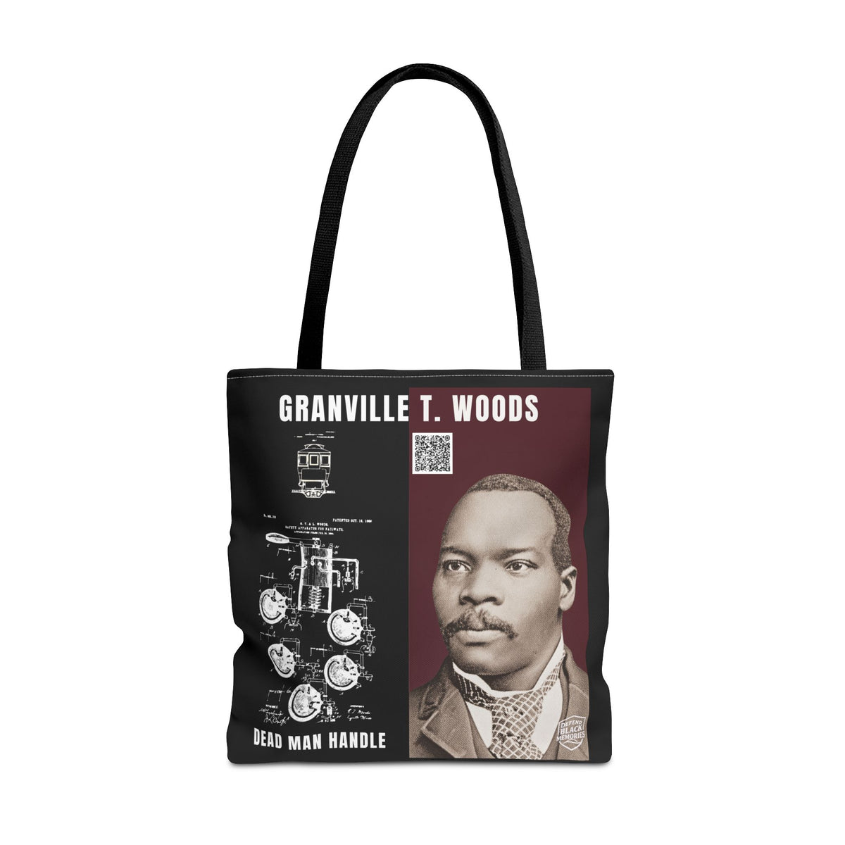 Granville T. Woods Historical Portrait Black Tote Bag (Trans/Brown Block)