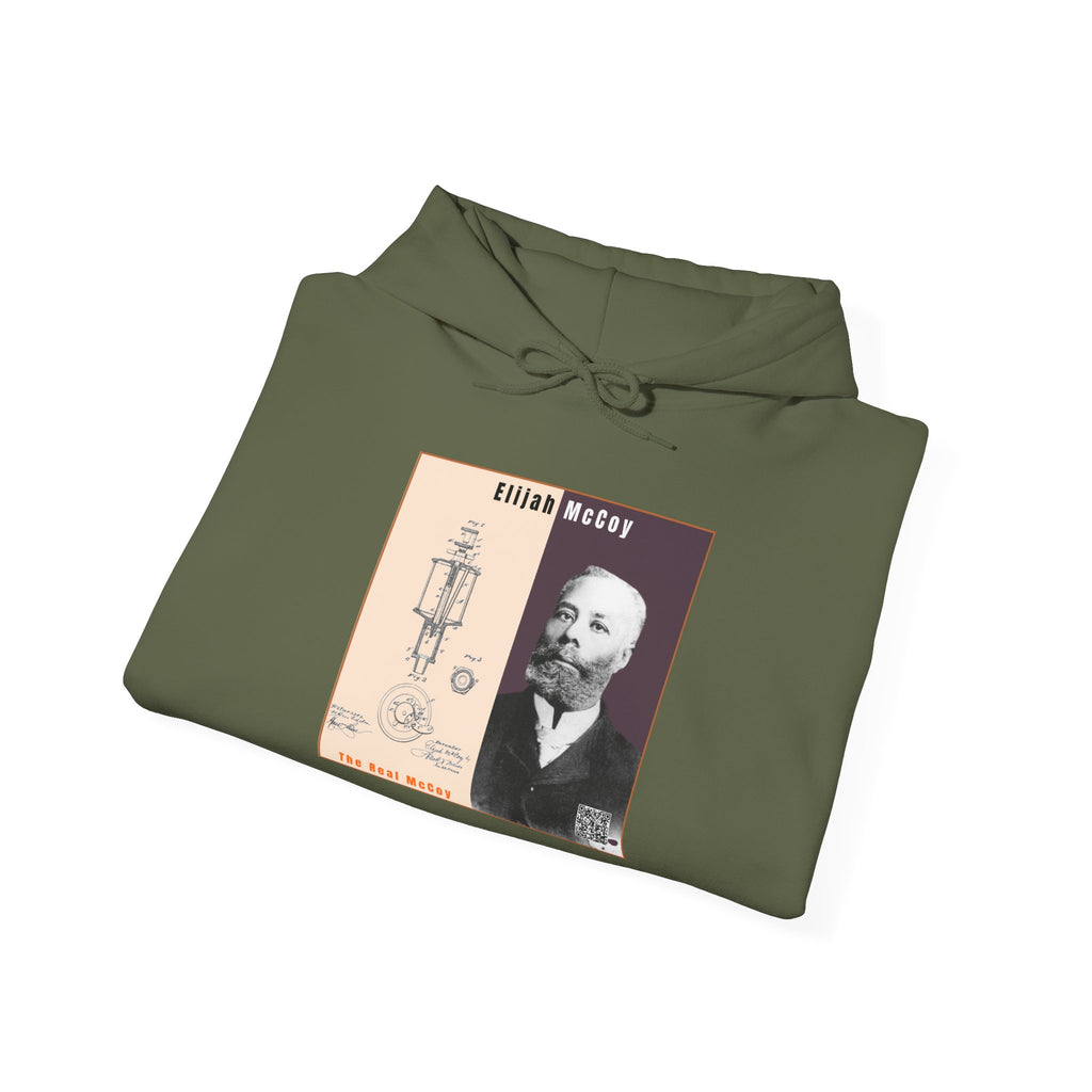 Defend Black Memories: Elijah McCoy Historical Black Portrait Big Back Logo Hoodie
