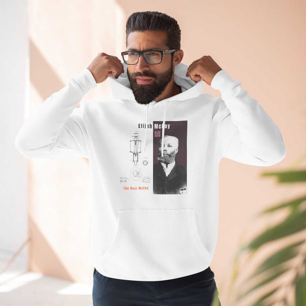 Defend Black Memories: Elijah McCoy Three-Panel Design Hoodie-Historic Black Portrait Pullover