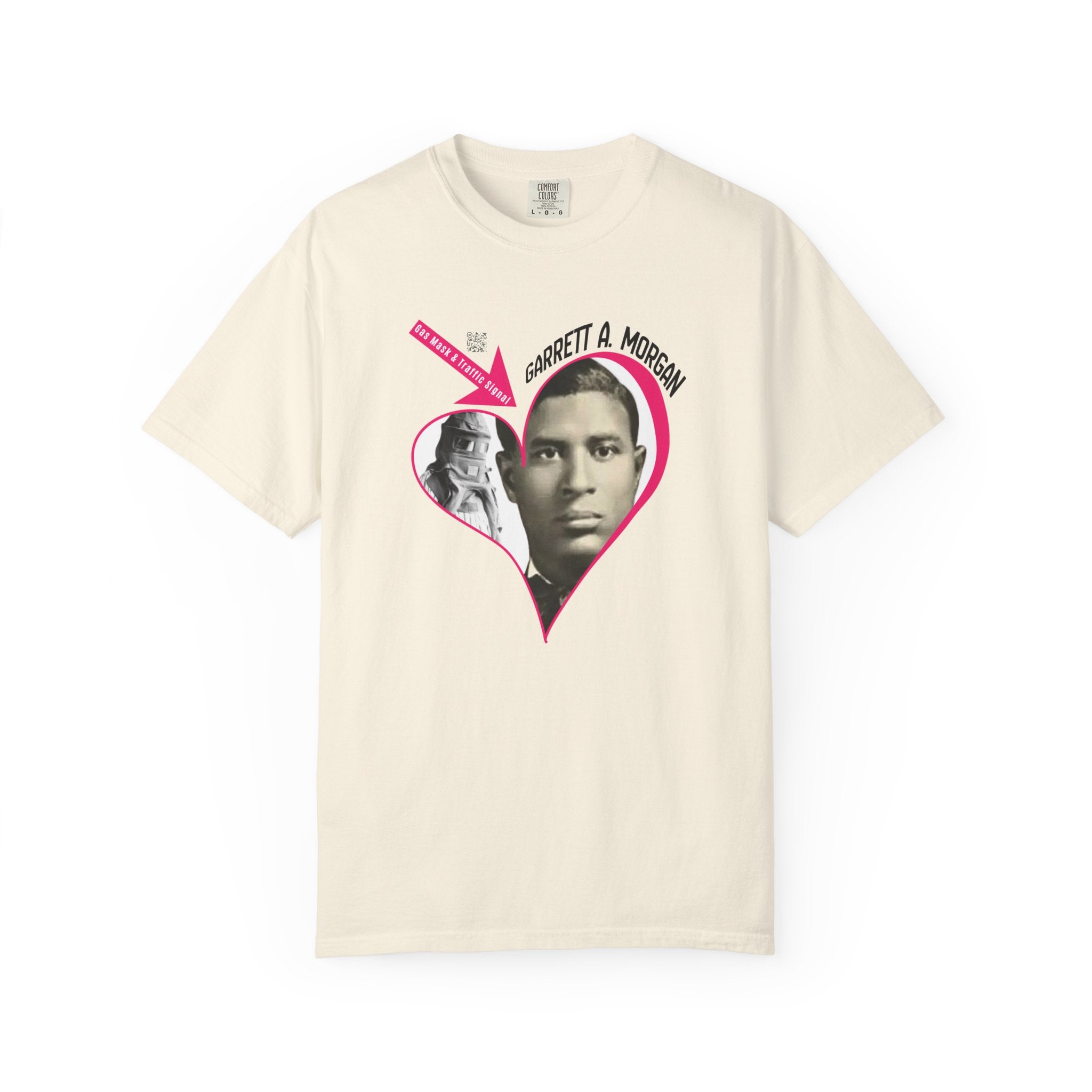 Garrett A. Morgan Oversize Heart Tribute Tee — Inventor of Traffic Signal & Gas Mask with QR Bio