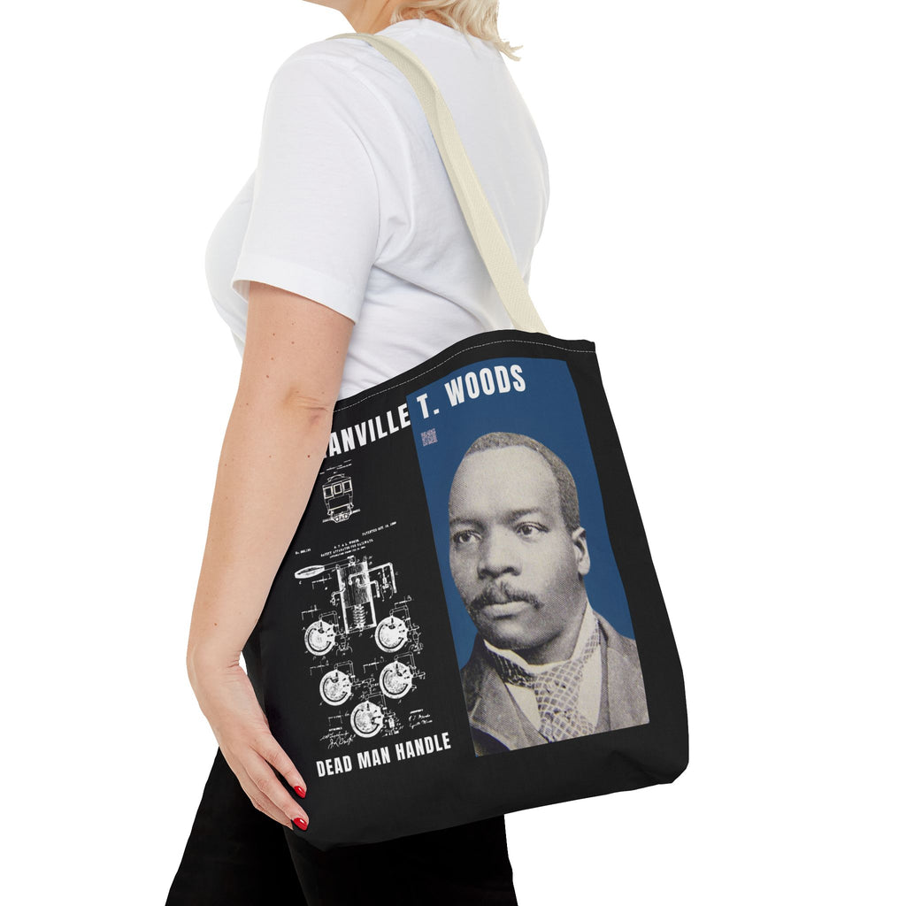 Granville T. Woods Historical Portrait Black Tote Bag (Trans/Dark Cerulean Block)
