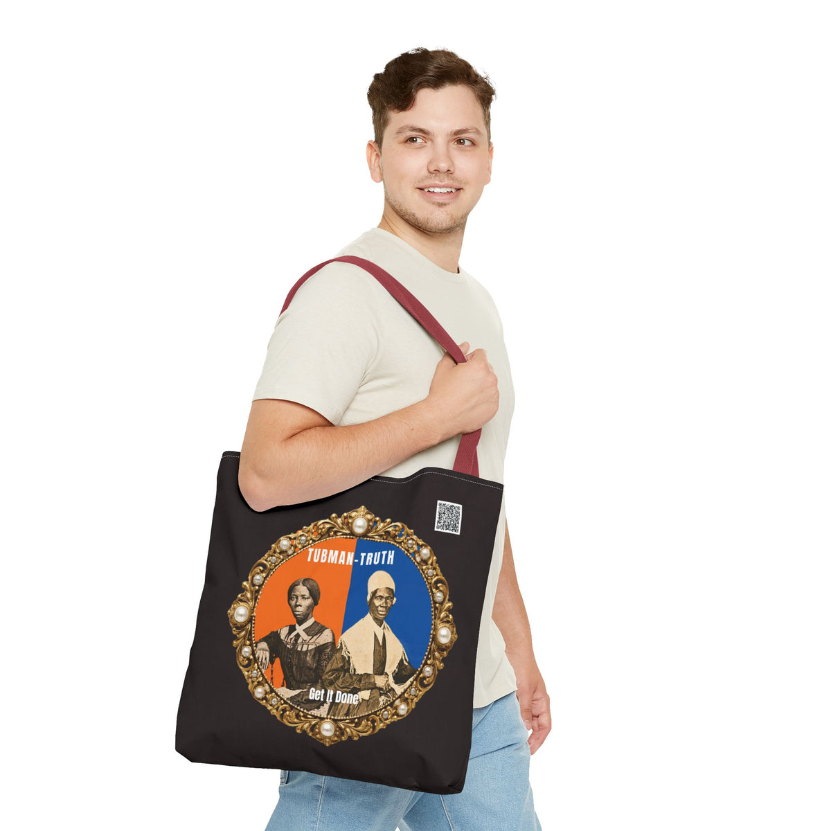 Tubman-Truth Brooch Graphic Tote Bag (Black)