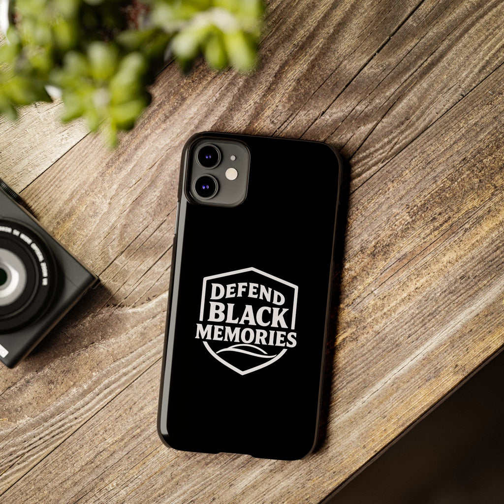 Defend Black Memories Slim Phone Case — Black Shield Typography Protective Cover