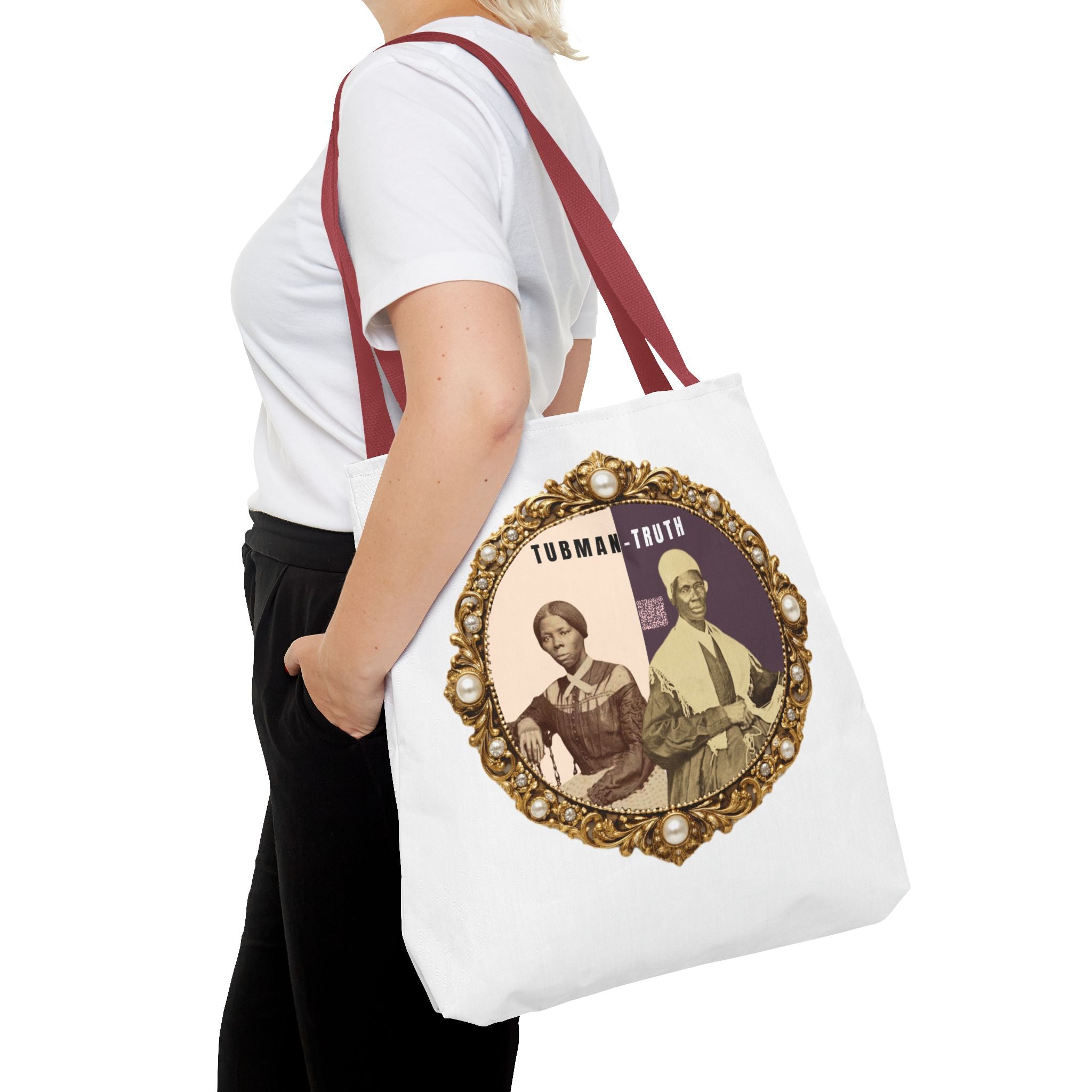 Tubman-Truth Brooch Graphic Tote Bag (White)
