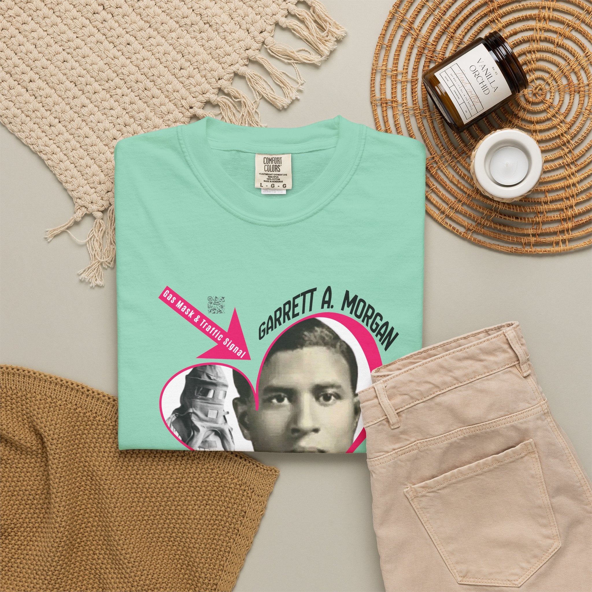 Garrett A. Morgan Oversize Heart Tribute Tee — Inventor of Traffic Signal & Gas Mask with QR Bio