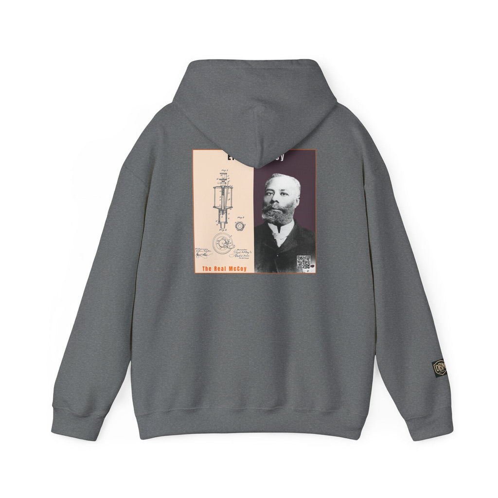 Defend Black Memories: Elijah McCoy Historical Black Portrait Big Back Logo Hoodie