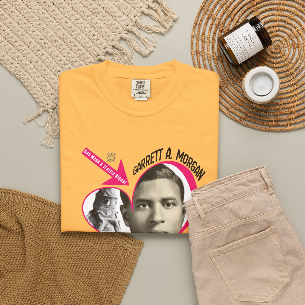 Garrett A. Morgan Oversize Heart Tribute Tee — Inventor of Traffic Signal & Gas Mask with QR Bio