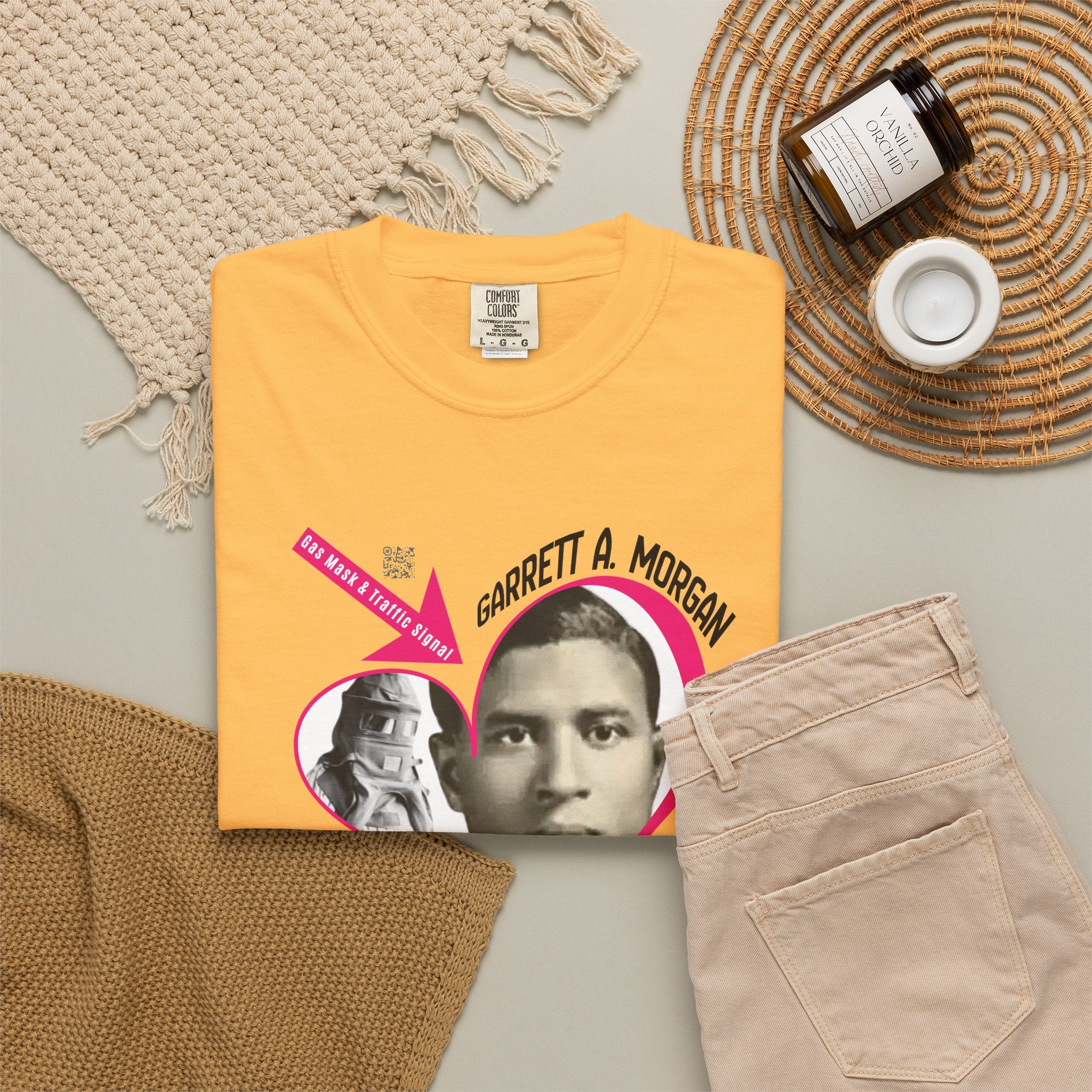 Garrett A. Morgan Oversize Heart Tribute Tee — Inventor of Traffic Signal & Gas Mask with QR Bio