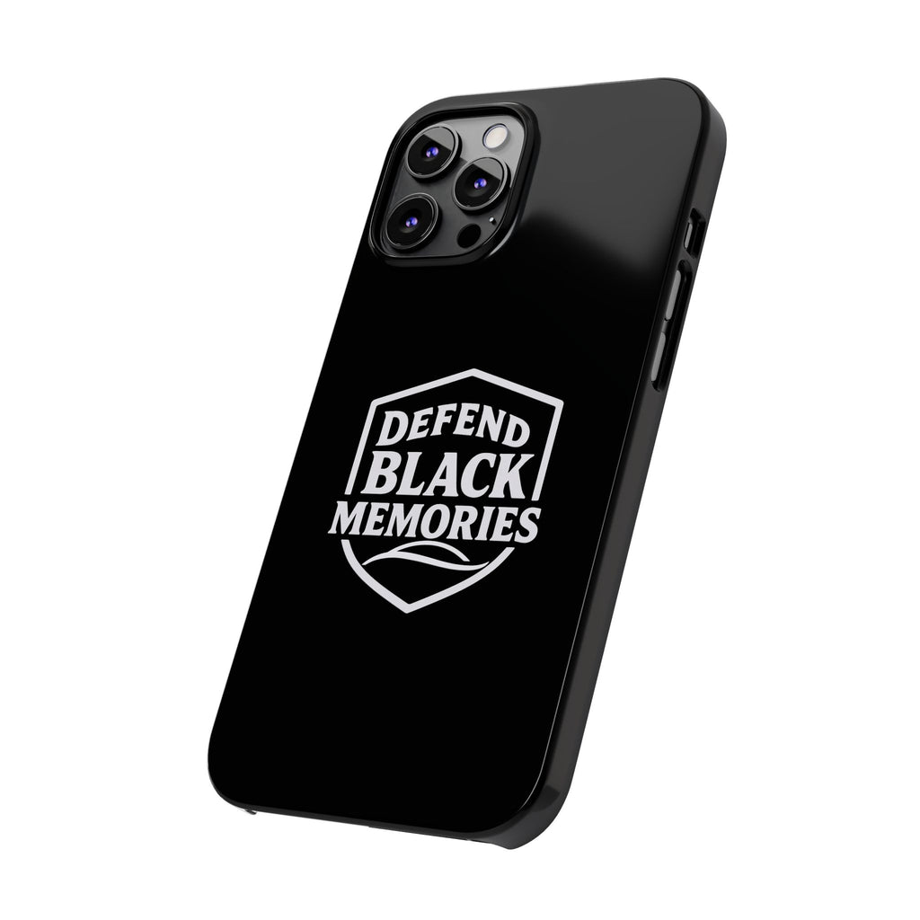 Defend Black Memories Slim Phone Case — Black Shield Typography Protective Cover