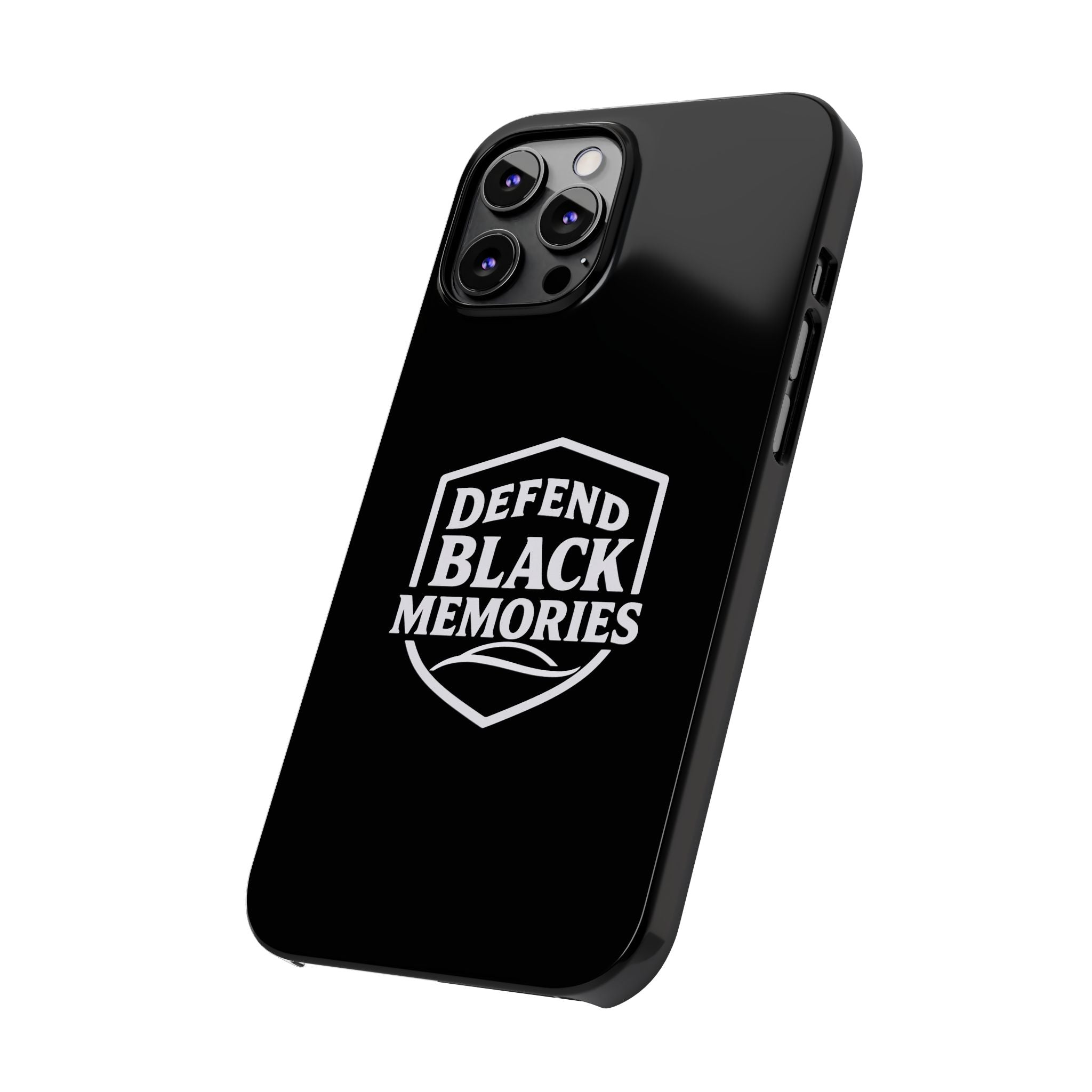 Defend Black Memories Slim Phone Case — Black Shield Typography Protective Cover