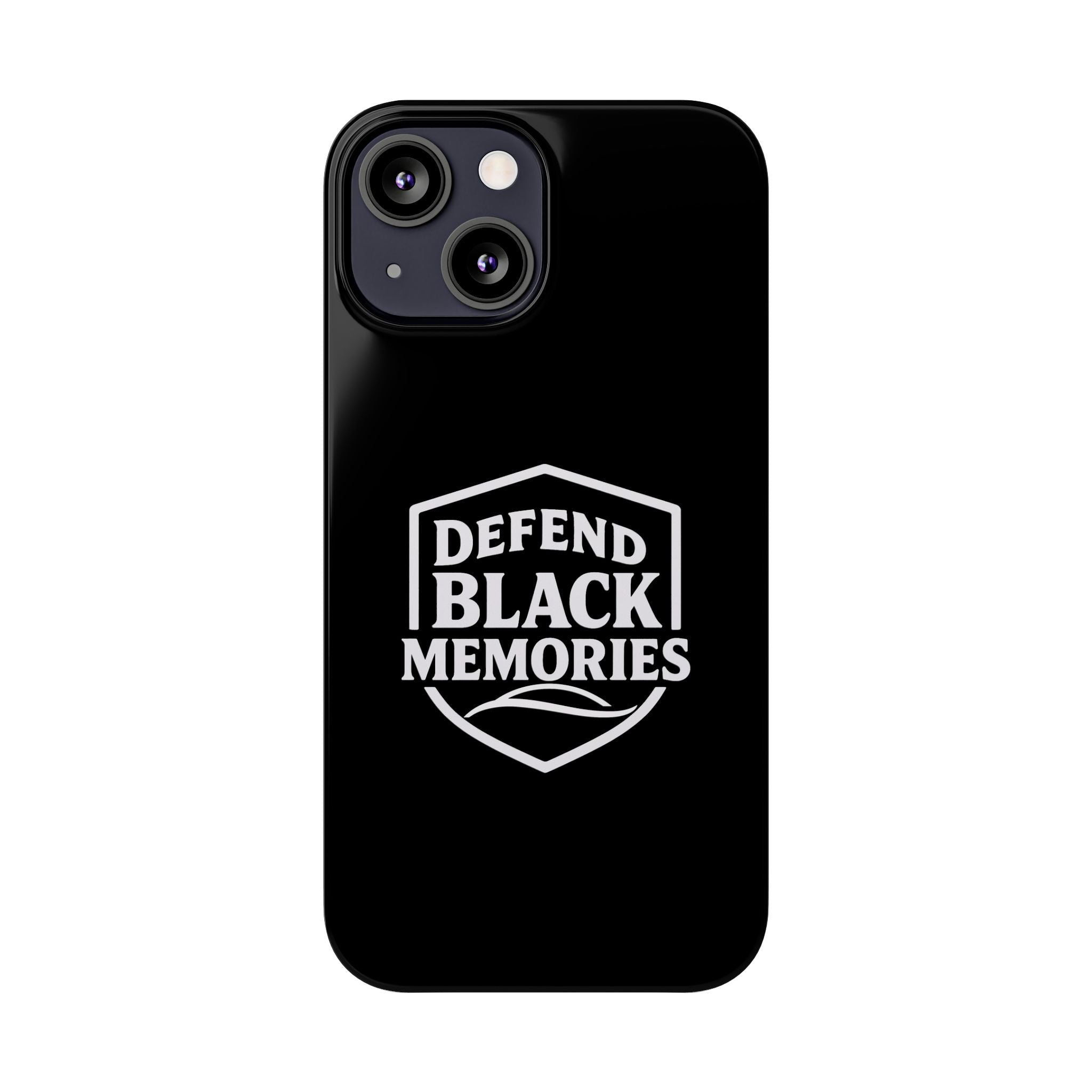 Defend Black Memories Slim Phone Case — Black Shield Typography Protective Cover