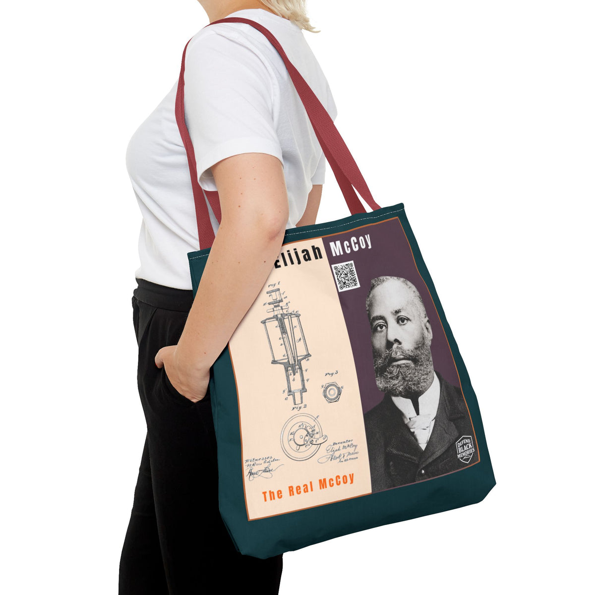 Elijah McCoy 'The Real McCoy' Tote Bag — Inspirational History Tribute (Muted Teal)