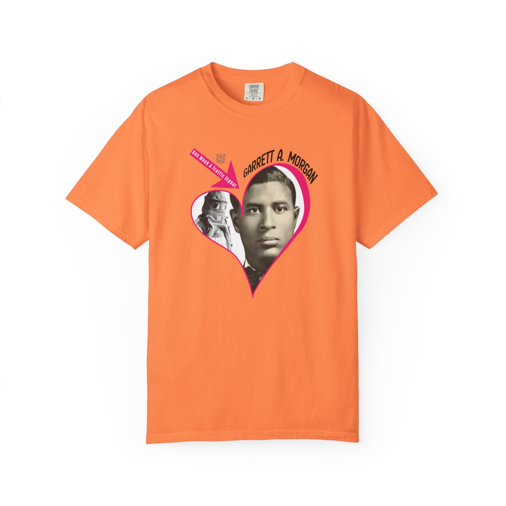 Garrett A. Morgan Oversize Heart Tribute Tee — Inventor of Traffic Signal & Gas Mask with QR Bio