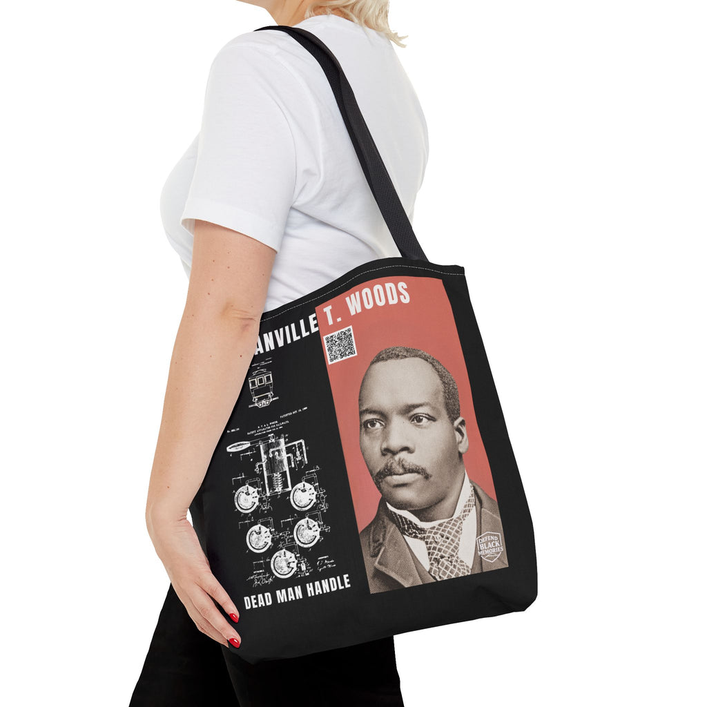 Granville T. Woods Historical Portrait Black Tote Bag (Trans/Dark Cerulean Block)
