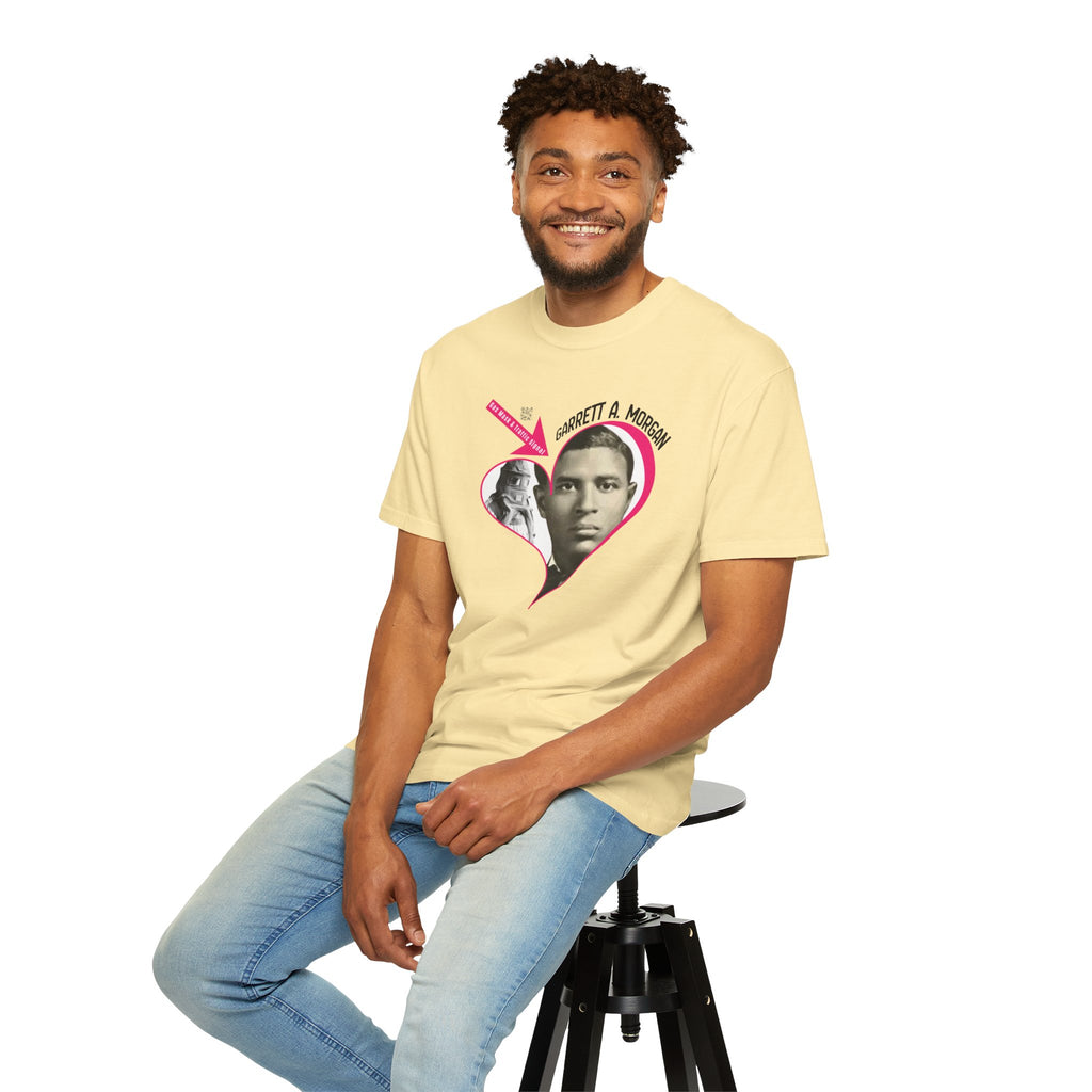 Garrett A. Morgan Oversize Heart Tribute Tee — Inventor of Traffic Signal & Gas Mask with QR Bio