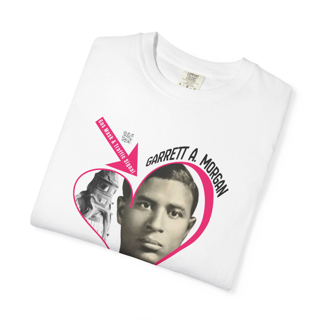 Garrett A. Morgan Oversize Heart Tribute Tee — Inventor of Traffic Signal & Gas Mask with QR Bio