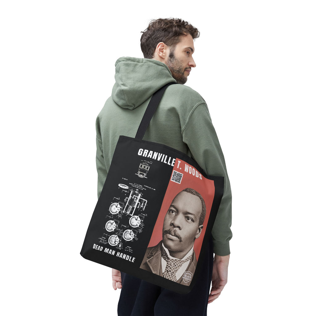 Granville T. Woods Historical Portrait Black Tote Bag (Trans/Dark Cerulean Block)