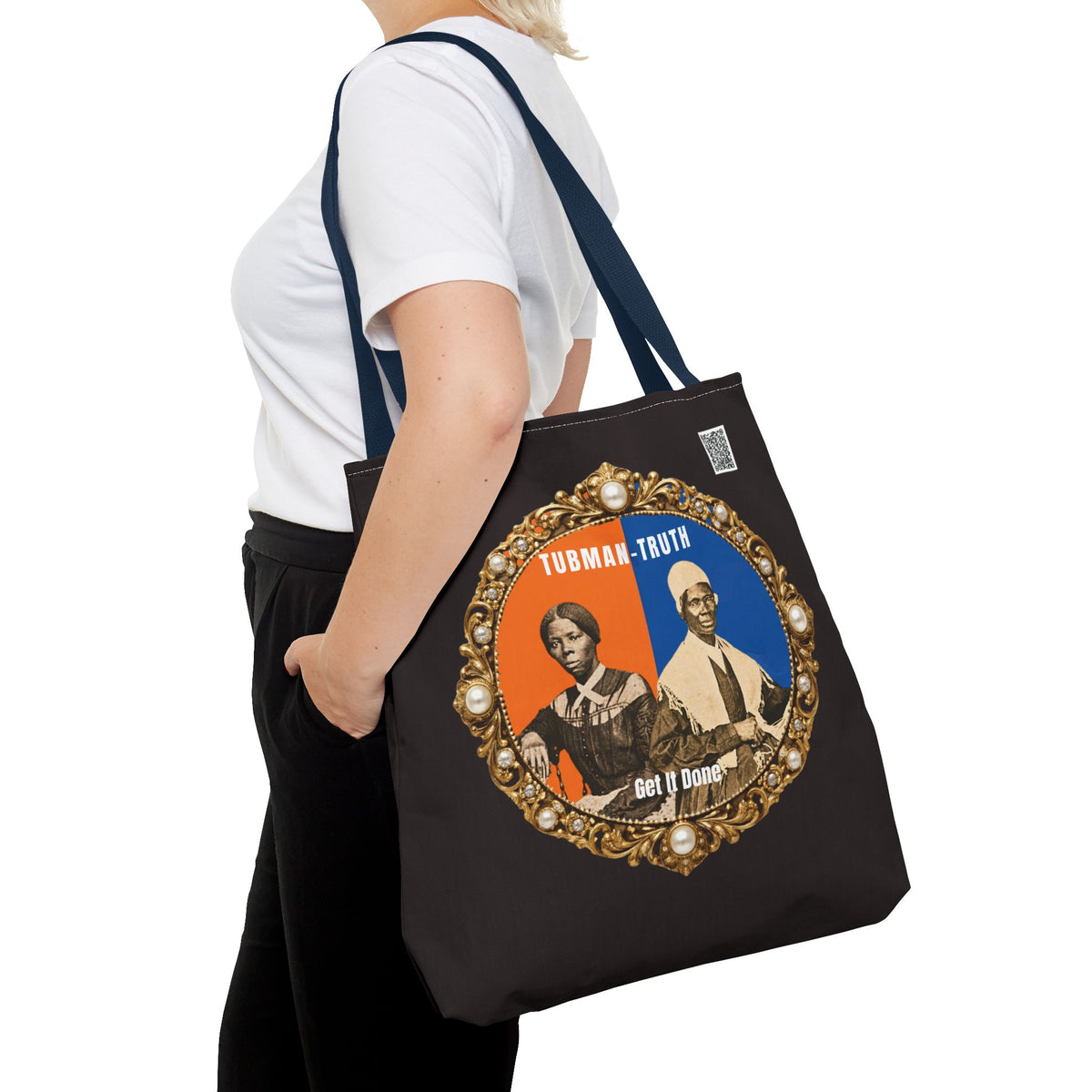 Tubman-Truth Brooch Graphic Tote Bag (Black)