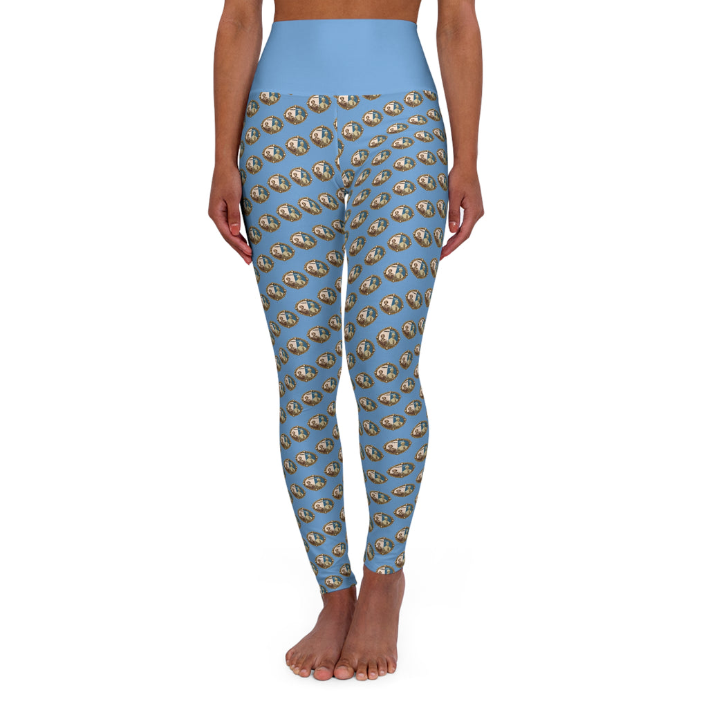 Tubman-Truth Brooch Design, High Waisted Yoga Leggings (Light Blue)