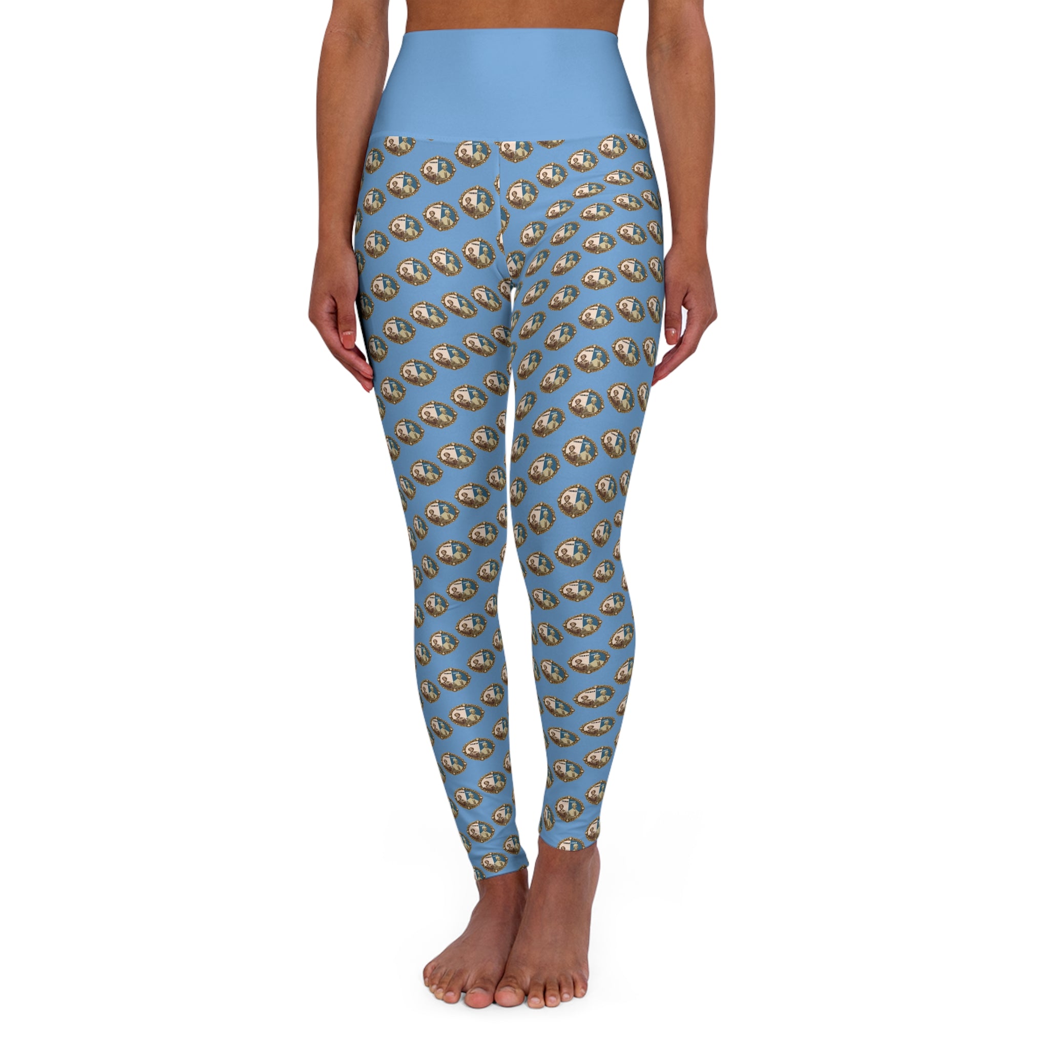 Tubman-Truth Brooch Design, High Waisted Yoga Leggings (Light Blue)