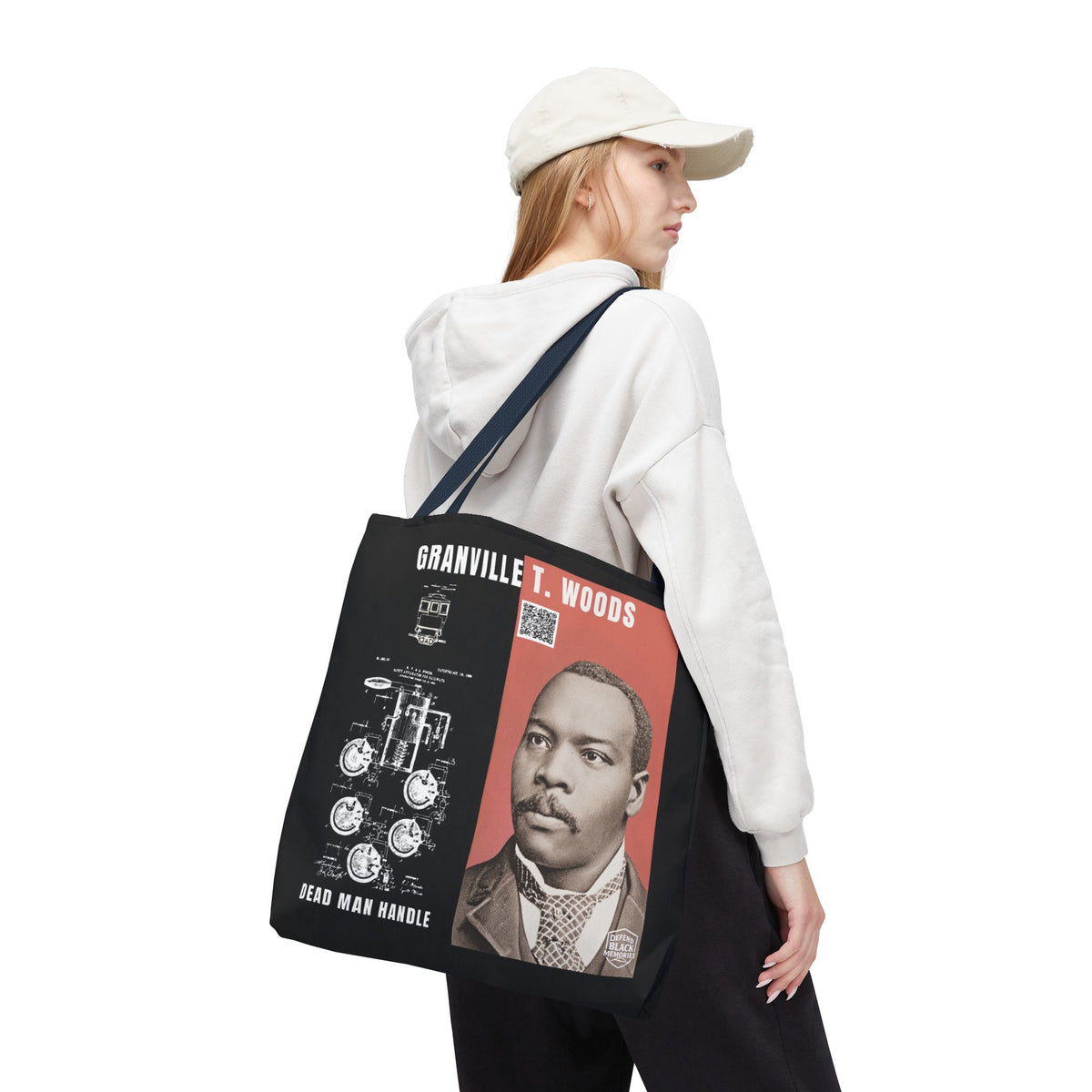 Granville T. Woods Historical Portrait Black Tote Bag (Trans/Dark Cerulean Block)