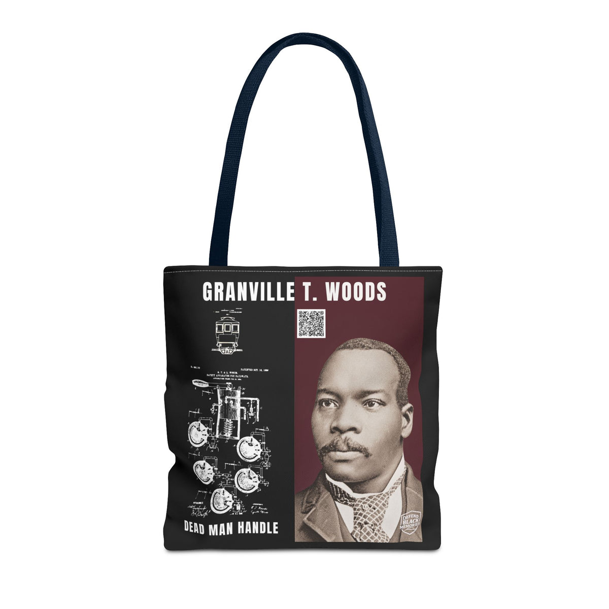 Granville T. Woods Historical Portrait Black Tote Bag (Trans/Brown Block)