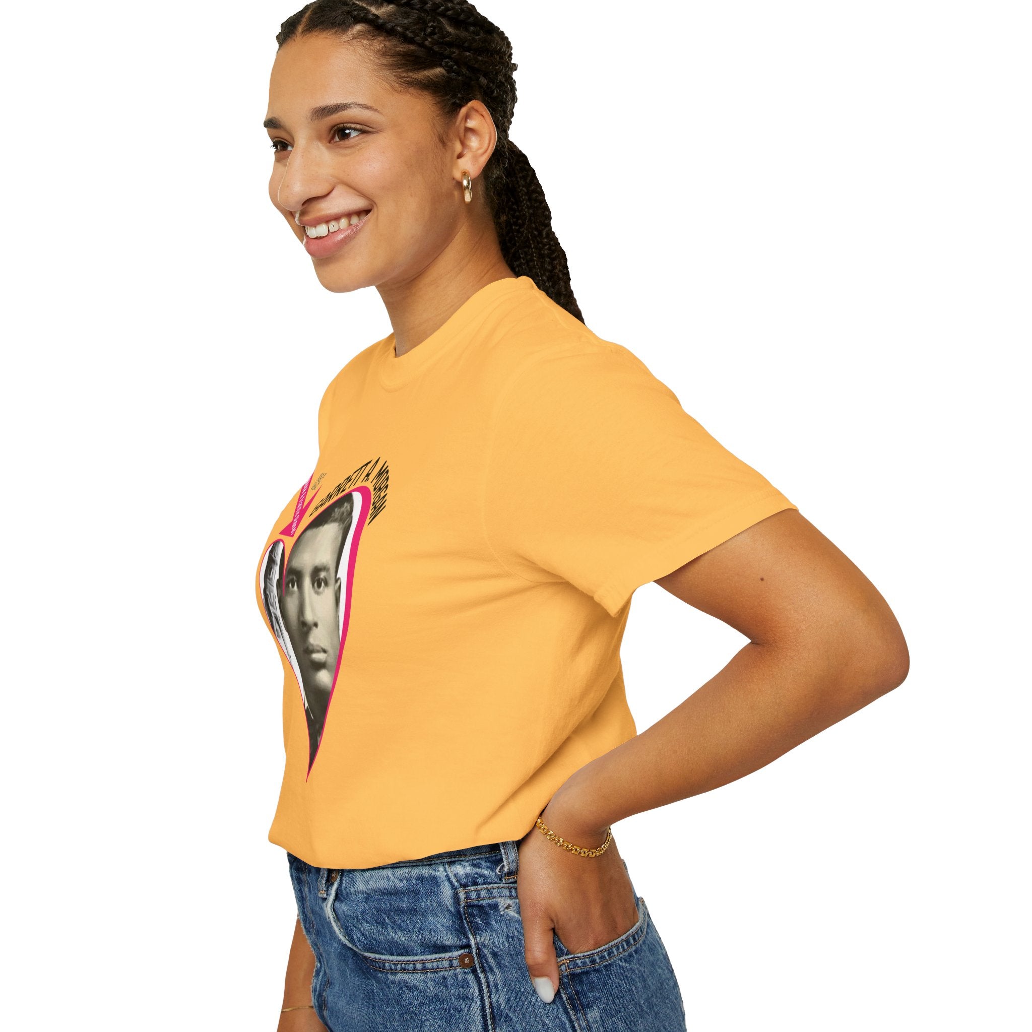 Garrett A. Morgan Oversize Heart Tribute Tee — Inventor of Traffic Signal & Gas Mask with QR Bio